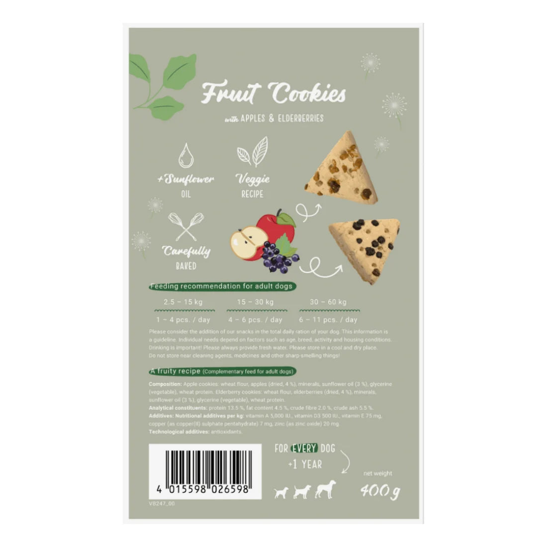 Chicopee Fruit Cookies - веган бисквитки за кучета с ябълки и бъз - 400 гр.