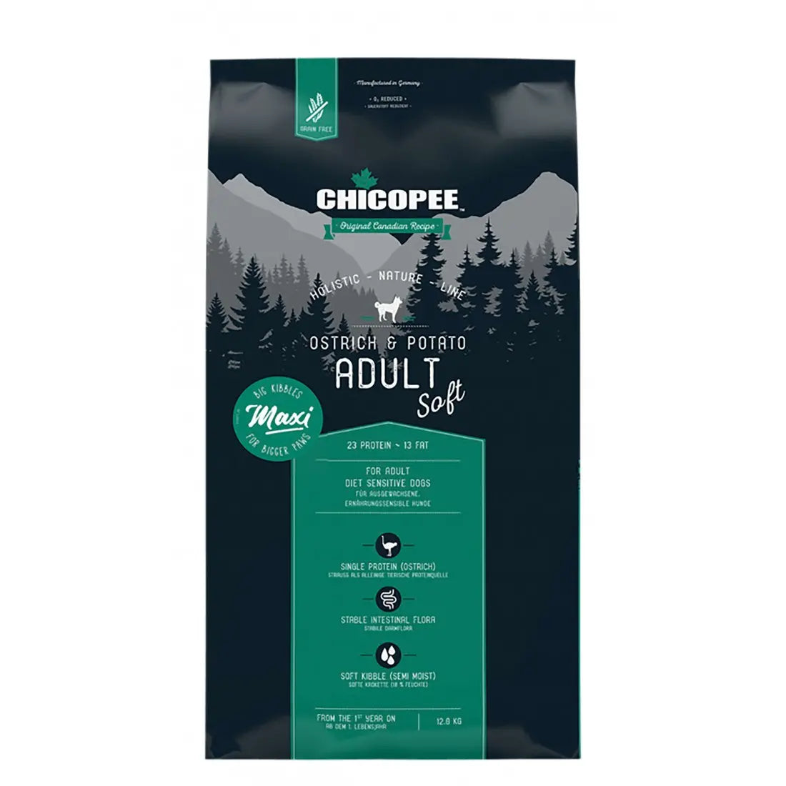 Chicopee Holistic Nature Line Soft Maxi - суха храна за кучета от едри породи с щраус и картофи - 12 кг.