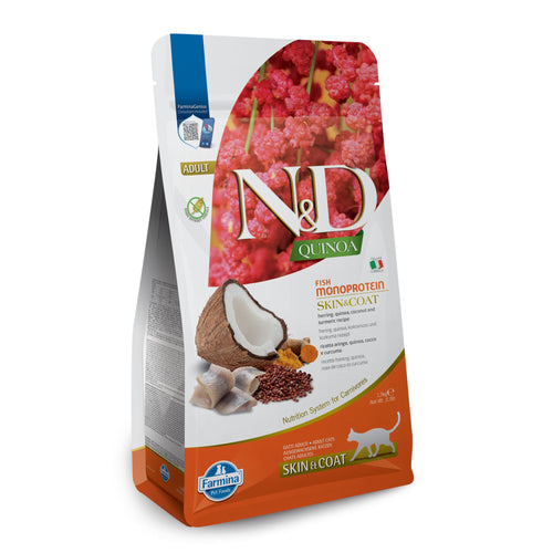 N&D Quinoa Skin & Coat Adult Cat – суха храна с херинга, киноа и куркума за възрастни котки
