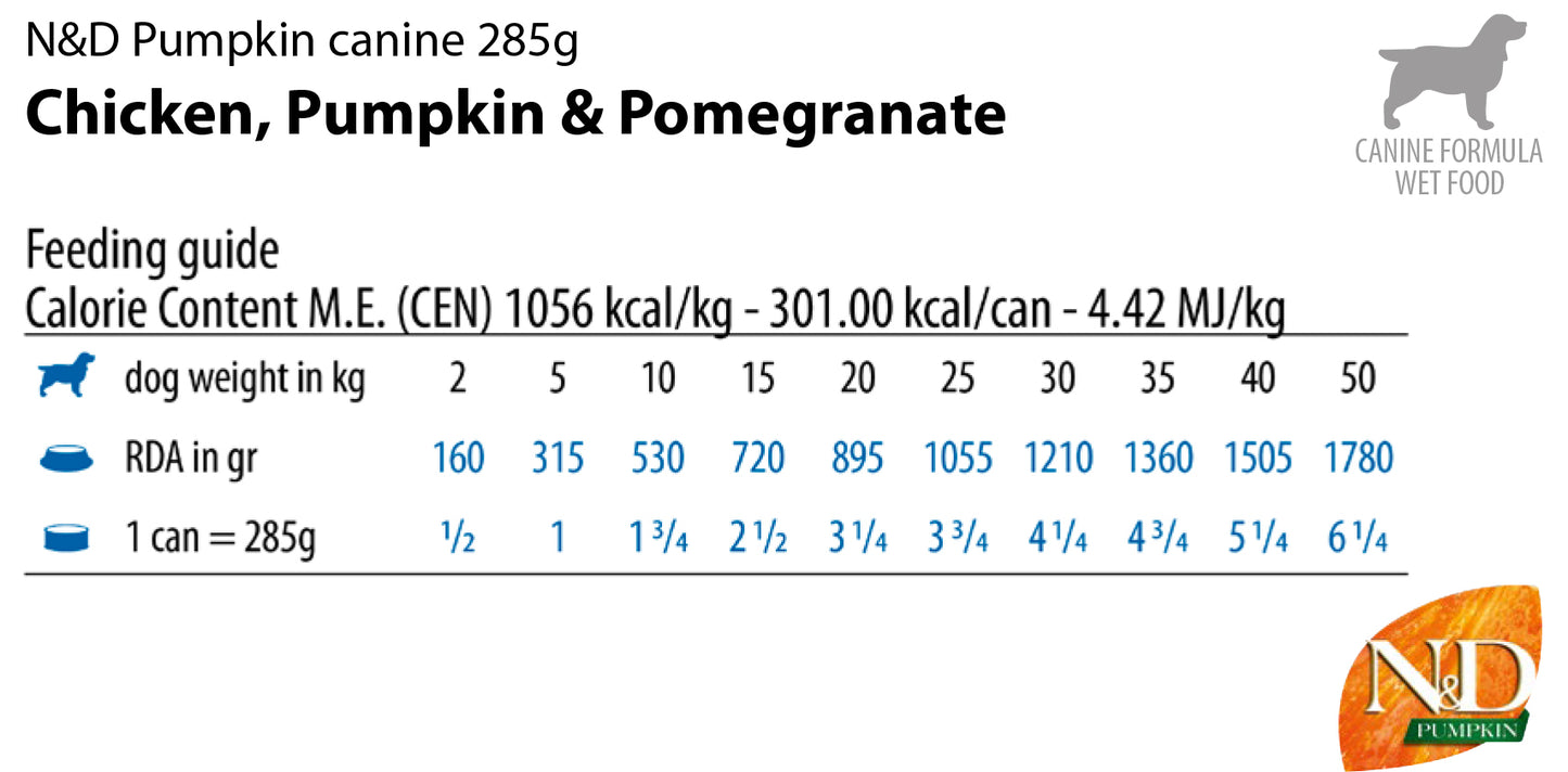 N&D Pumpkin Adult Dog – мокра храна с пилешко, тиква и нар за възрастни кучета от всички породи - 6 броя x 285 гр.