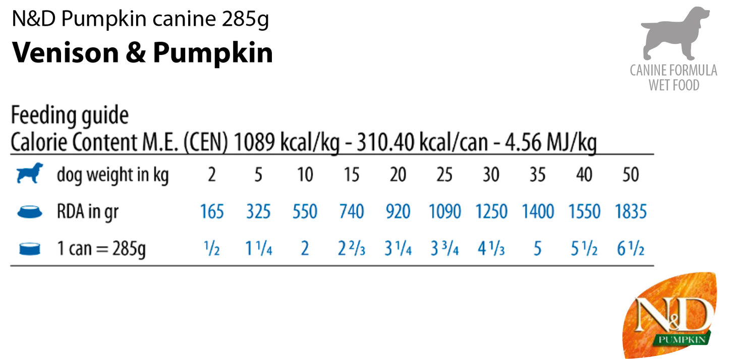 N&D Pumpkin Adult Dog – мокра храна с еленско месо и тиква за възрастни кучета от всички породи - 6 броя x 285 гр.