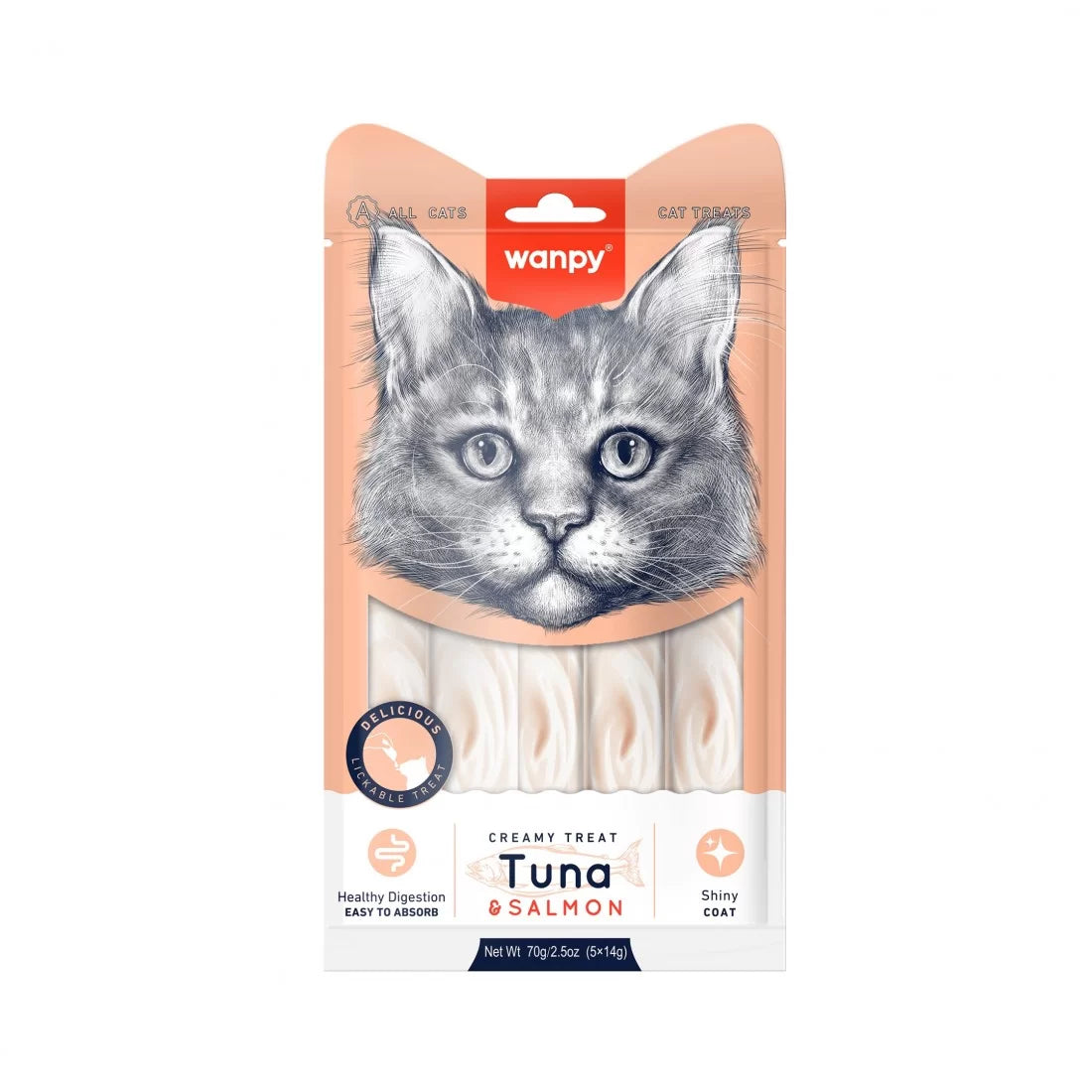 Wanpy - кремообразно лакомство за котки с риба тон и сьомга - 70 гр.