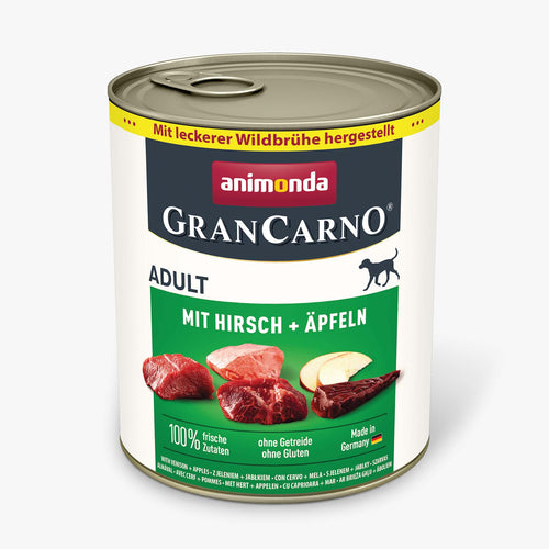 GranCarno - консервирана храна за кучета с еленско месо и ябълки - 6 броя х 800 гр.