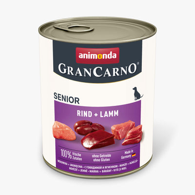 GranCarno Senior - консервирана храна за възрастни кучета с говеждо и агне - 6 броя х 800 гр.