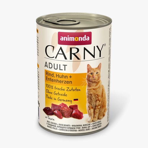 Carny Adult - консервирана храна за котки говеждо, пиле и патешки сърца - 6 броя х 400 гр.