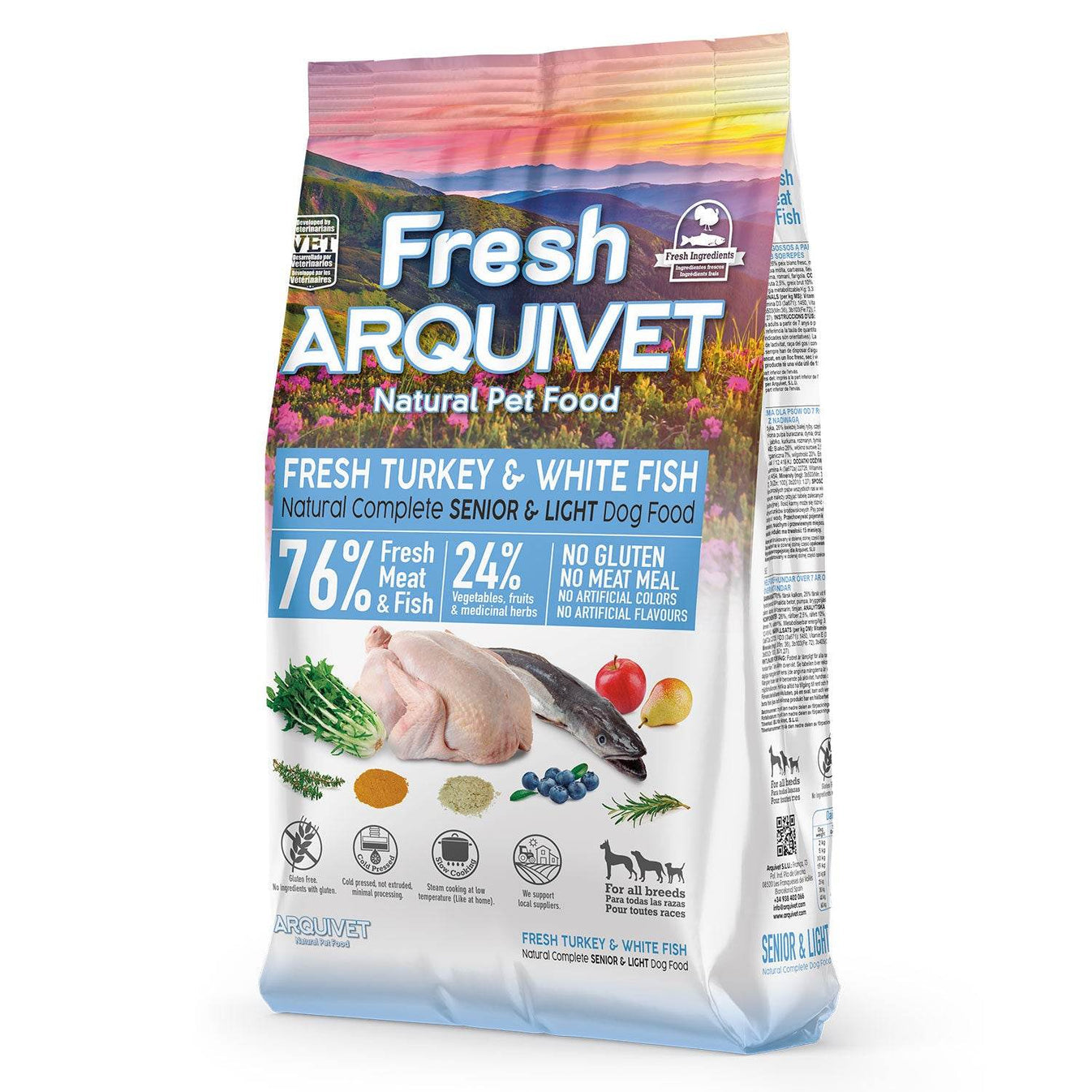 Arquivet - студено пресована храна за кучета с наднормено тегло или възрастни кучета с пуешко и бяла риба
