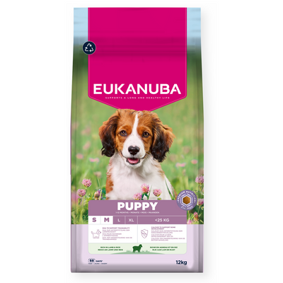 Eukanuba - суха храна за подрастващи кучета от дребни и средни породи с агне - 12 кг.