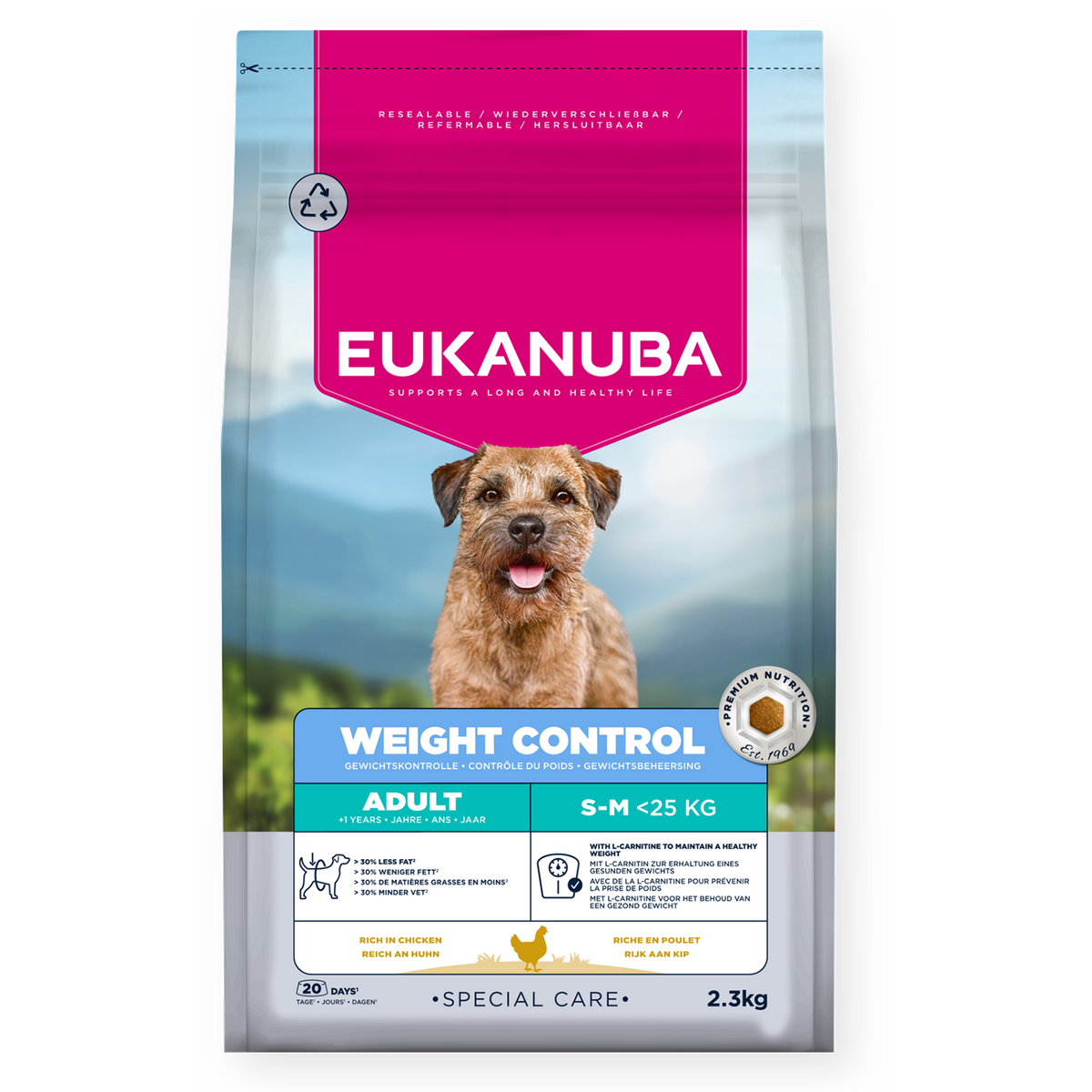 Eukanuba - суха храна за кучета от дребни и средни породи склонни към напълняване - 2.3 кг.