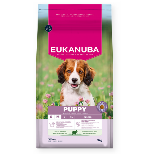 Eukanuba - суха храна за подрастващи кучета от дребни и средни породи с агне - 3 кг.