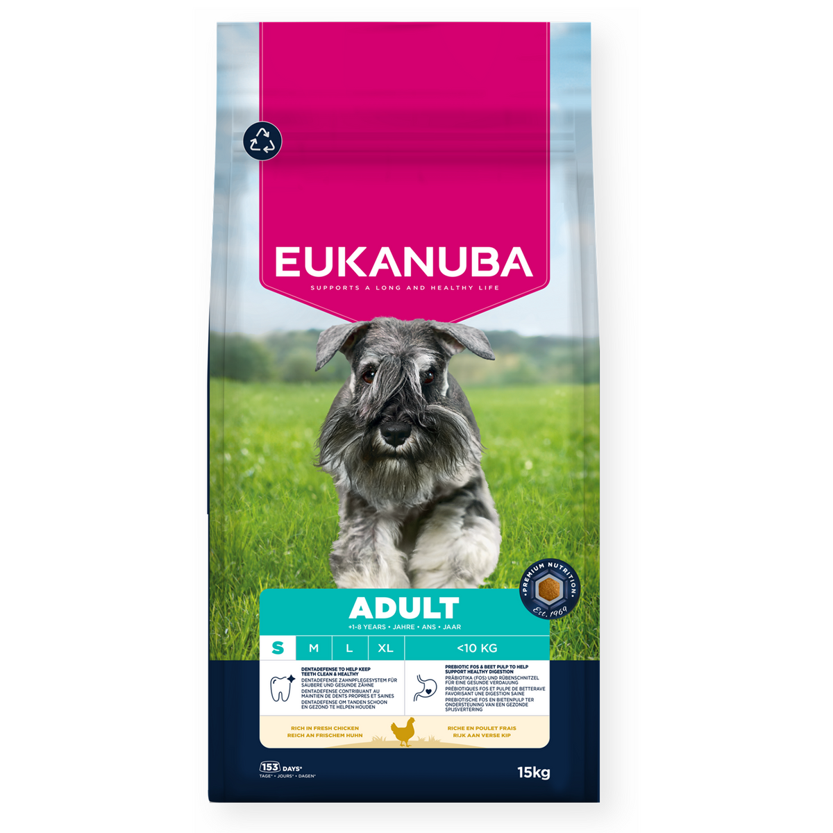 Eukanuba - суха храна за израснали кучета от дребни породи с пиле - 15 кг.