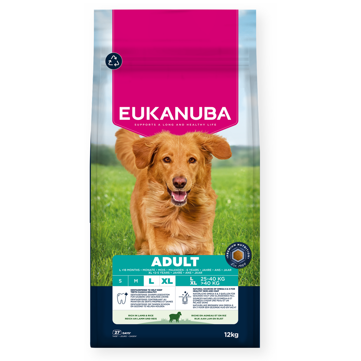 Eukanuba - суха храна за израснали кучета от едри породи с агне и ориз - 12 кг.