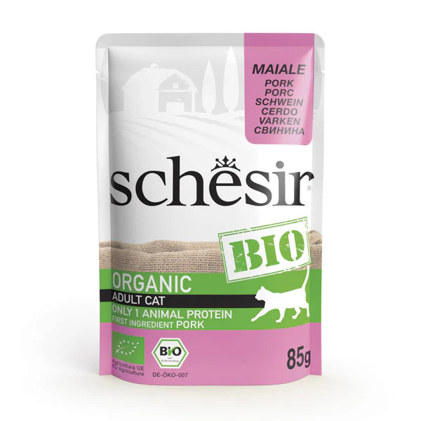 Schesir Bio - пауч за котки със свинско - 6 броя х 85 гр.