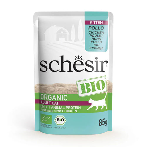 Schesir Kitten Bio - пауч за подрастващи котки с пилешко - 6 броя х 85 гр.