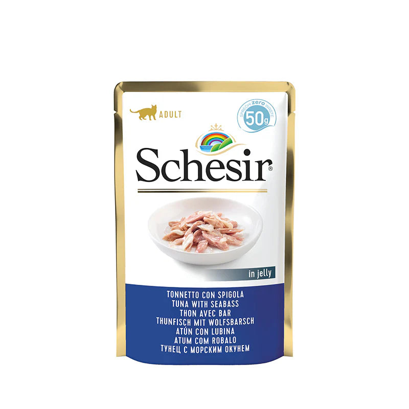 Schesir - пауч за котки с риба тон и лаврак - 6 броя х 50 гр.