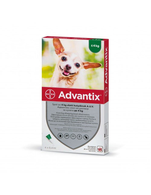 Advantix Spot On - Противопаразитна пипета за кучета с тегло до 4 кг. - 4 броя в опаковка