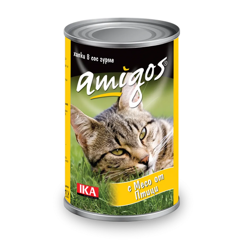 Amigos - консервирана храна за котки с птици - 6 броя х 415 гр.