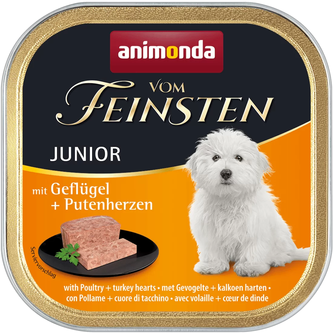 Vom Feinsten Junior - пастет за подрастващи кучета с птиче и пуешки сърца - 6 броя х 150 гр.