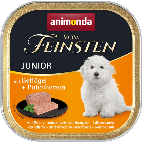 Vom Feinsten Junior - пастет за подрастващи кучета с птиче и пуешки сърца - 6 броя х 150 гр.