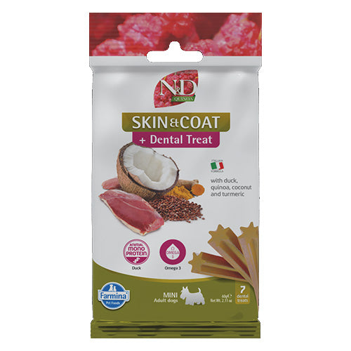 N&D - дентални стикове за кучета от дребни породи с патешко, киноа, кокос и куркума - 60 гр.