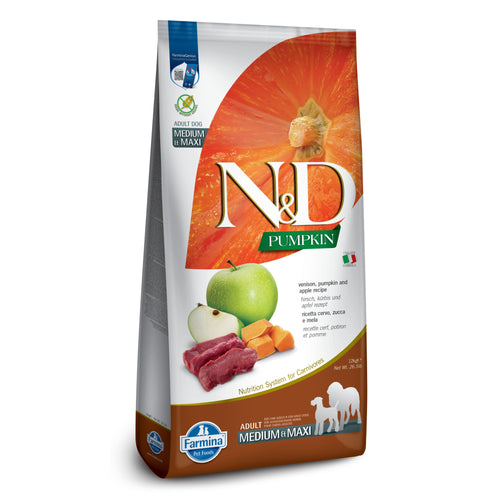 N&D Pumpkin Adult Med/Maxi – с еленско, тиква и ябълка за възрастни кучета от средни и едри породи - 12 кг.
