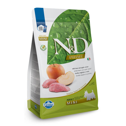 N&D Prime Adult Mini – суха храна с глиган и ябълка за възрастни кучета от дребни породи