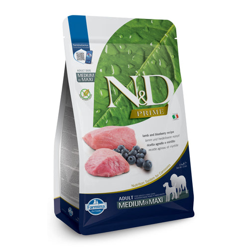 N&D Prime Adult Med/Maxi – суха храна с агнешко и боровинки за възрастни кучета от средни и едри породи