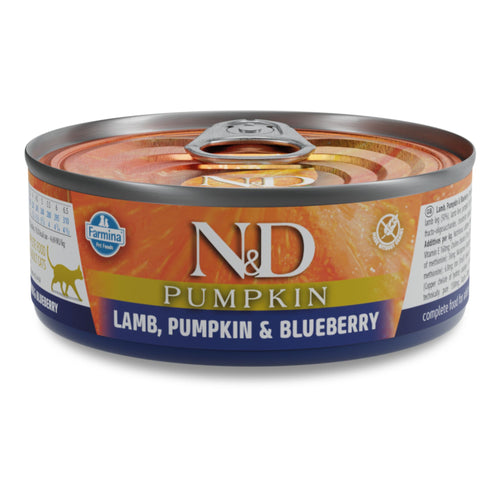 N&D Pumpkin Adult Cat – мокра храна с агнешко, тиква и боровинки за възрастни котки - 6 броя x 70 гр.