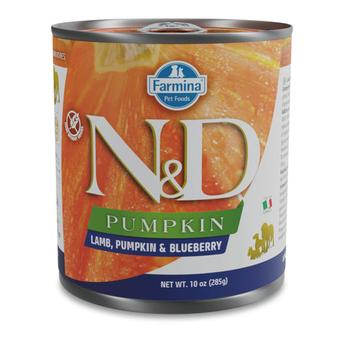 N&D Pumpkin Adult Dog – мокра храна с агнешко, тиква и боровинки за възрастни кучета от всички породи - 6 броя x 285 гр.