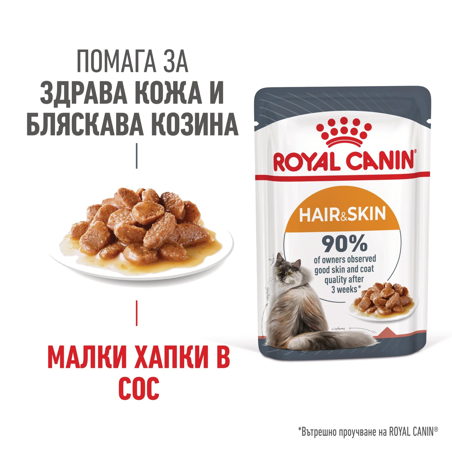 Royal Canin - мокра храна за котки за поддържане на здрава кожа и козината - 12 броя x 85 гр.