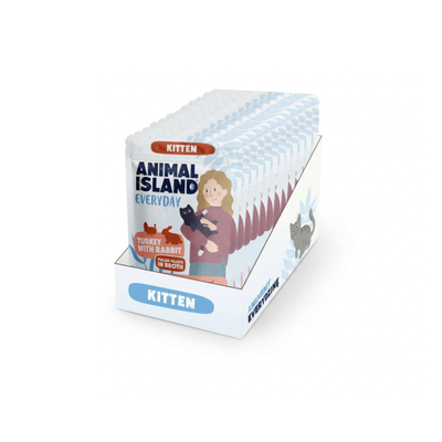 Animal Island – паучове за малки котенца с пуешко и заешко в бульон - 12 броя x 85 гр.