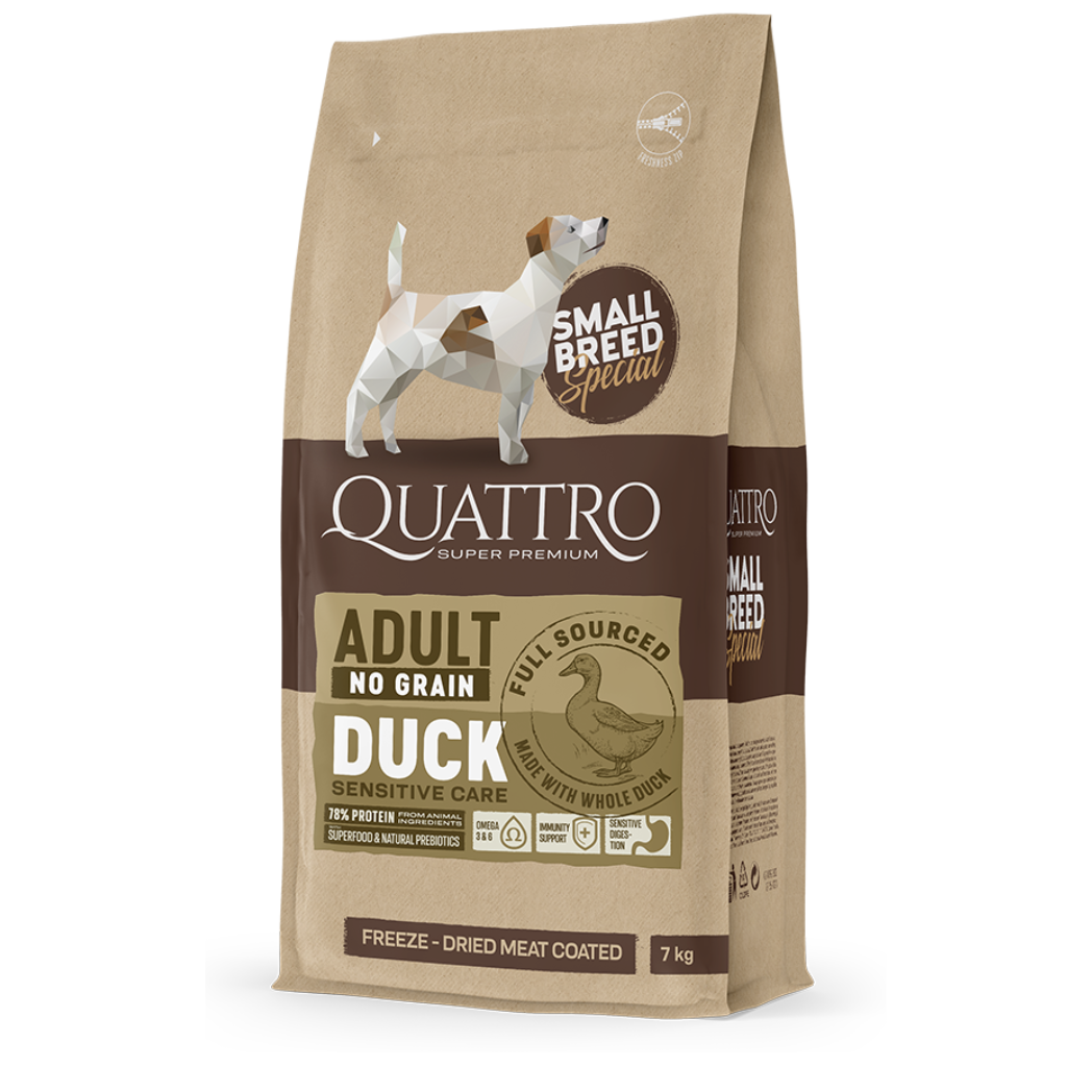 Quattro - суха храна за кучета от мини породи с патица - 1.5 кг.