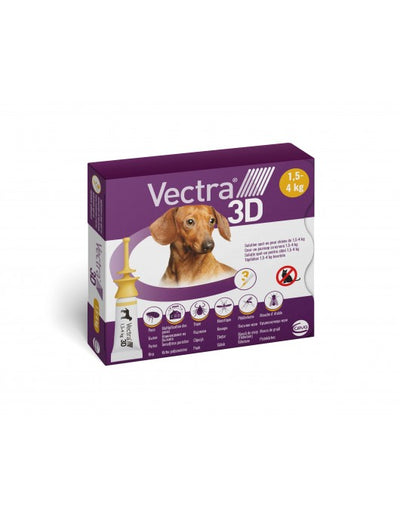 Vectra 3D - Противопаразитни пипети за кучета с тегло от 1.5 кг. до 4 кг. - 3 броя в опаковка