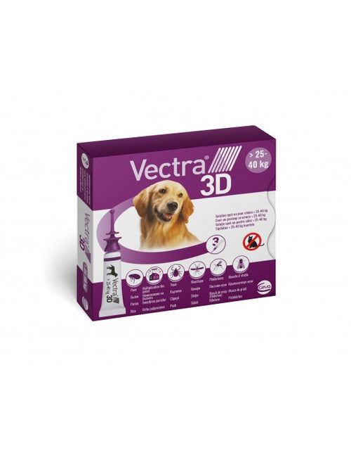 Vectra 3D - Противопаразитни пипети за кучета с тегло от 25 кг. до 40 кг. - 3 броя в опаковка