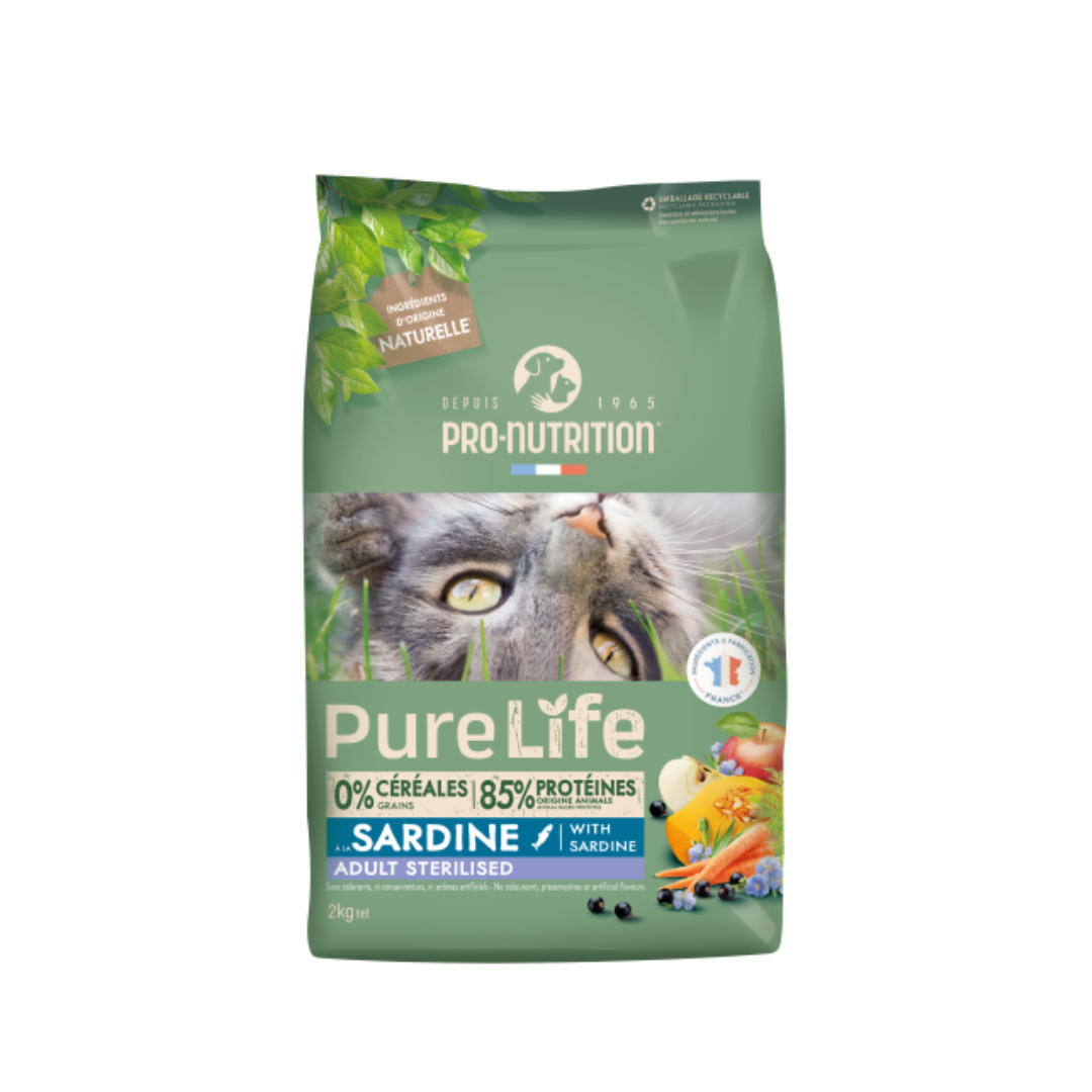 Pure Life Adult - суха храна за кастрирани котки със сардини