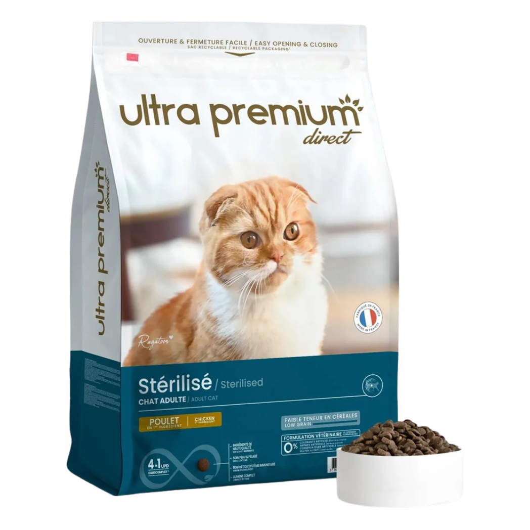 Ultra Premium - Суха храна за кастрирани котки – пиле, 52% месо и месни съставки - 10 кг.