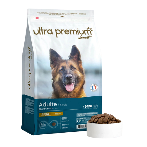 Ultra Premium - Суха храна за възрастни кучета от едри породи – с ниско съдържание на зърно, 45% месни съставки, (пиле и риба) - 12 кг.