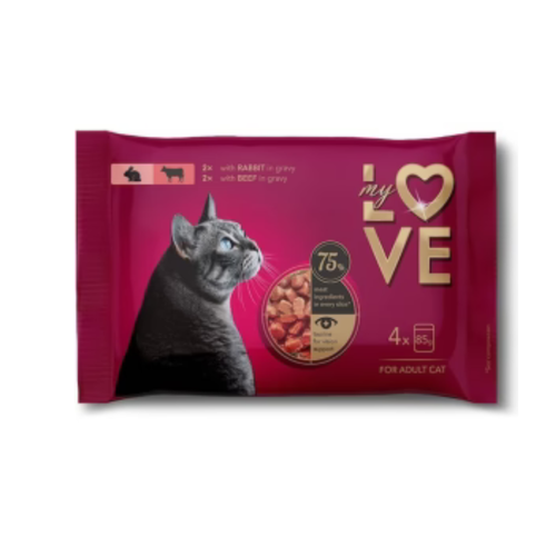 My Love - паучове за котки със заешко и телешко месо в сос - 6 броя х 4х85 гр.