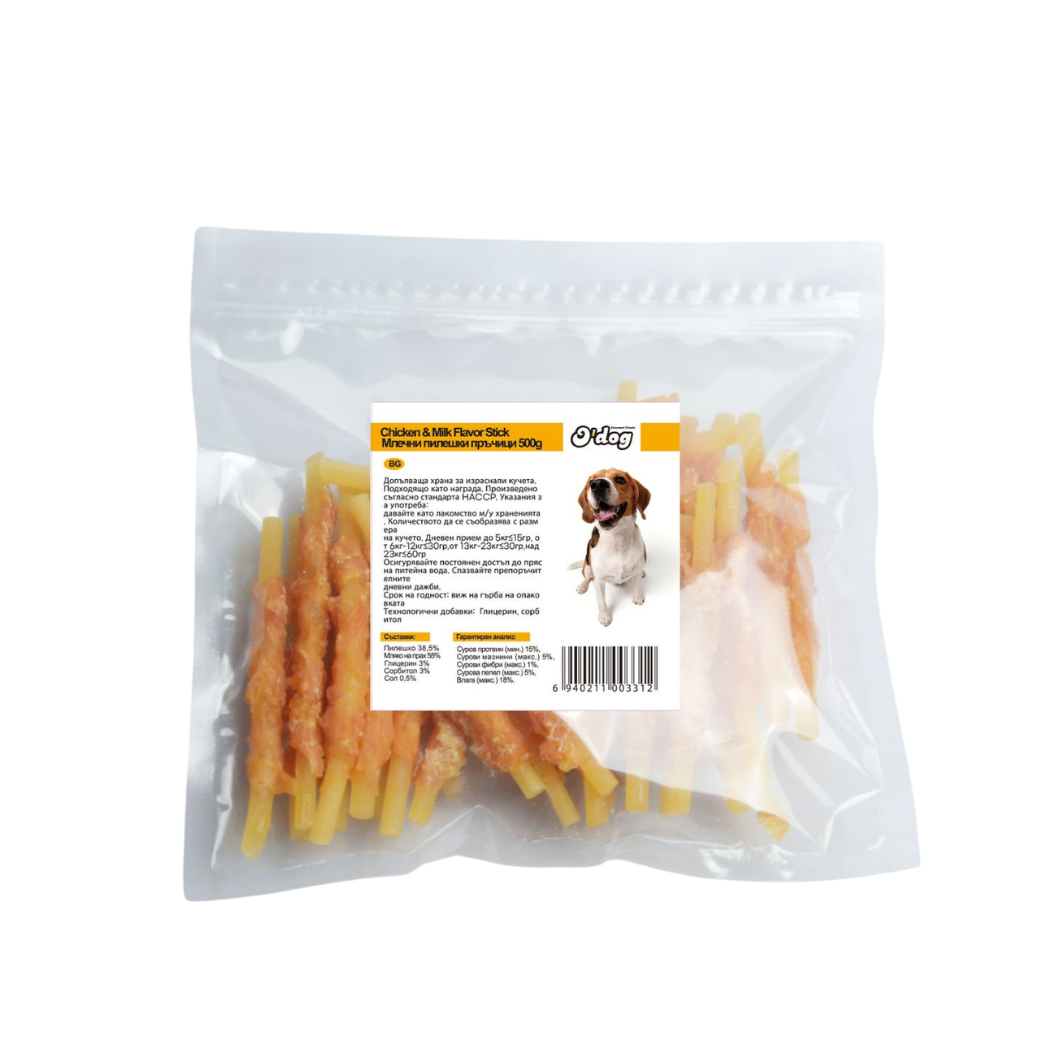 O'Dog - Лакомства за кучета млечни пилешки пръчици - 500 гр.