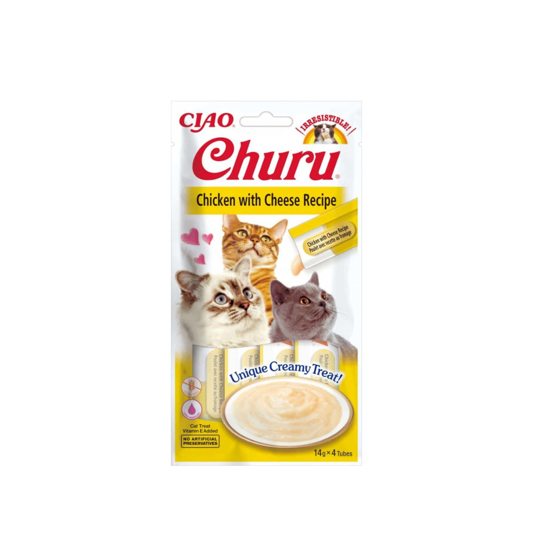 Inaba Churu Puree - Лакомство за котки с пиле и сирене - 4 броя в опаковка х 14 гр.