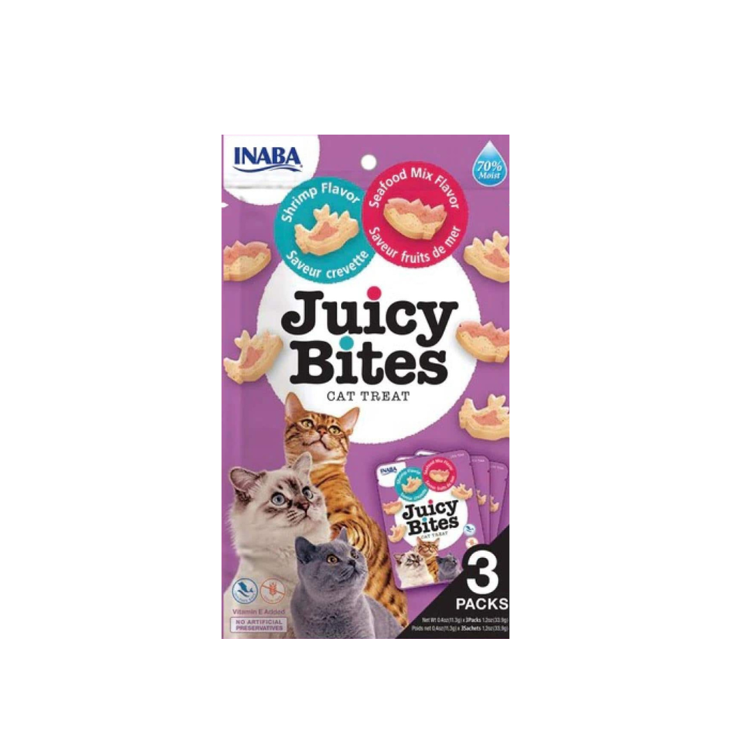 Inaba Juicy Bites - лакомство за котки със скариди и морски дарове - 3 броя в опаковка х 11.3 гр.