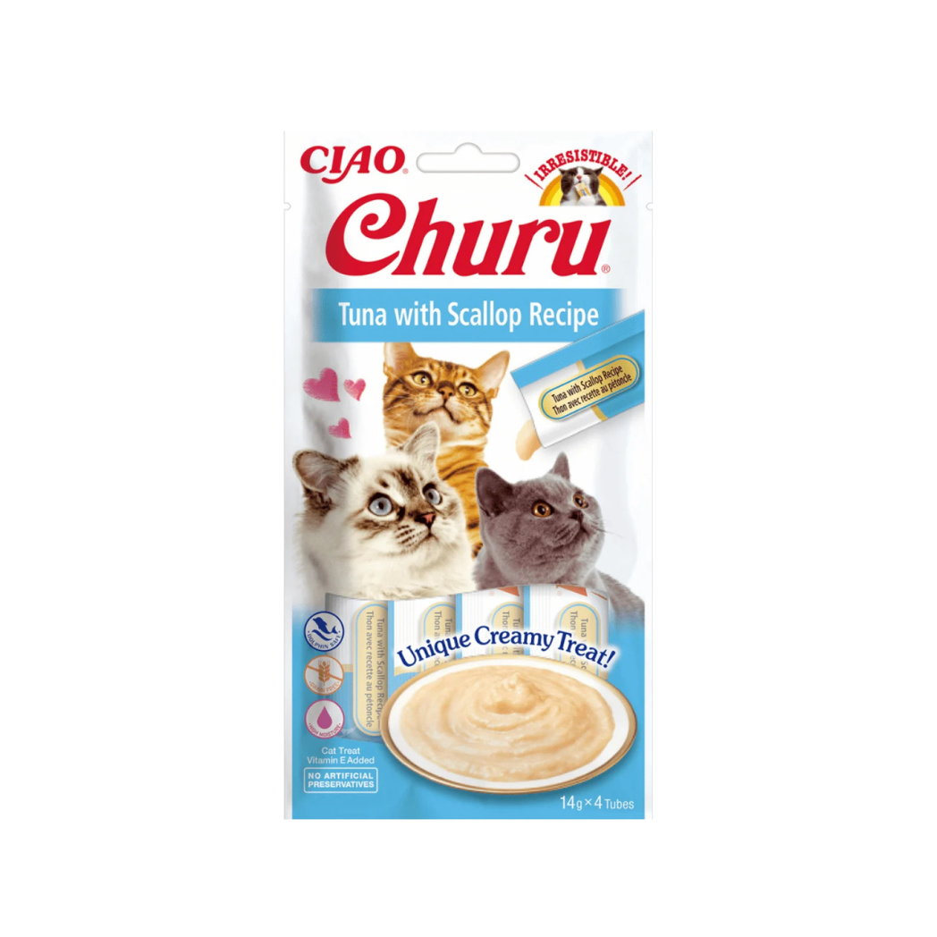Inaba Churu Puree - Лакомство за котки с риба тон и миди - 4 броя в опаковка х 14 гр.