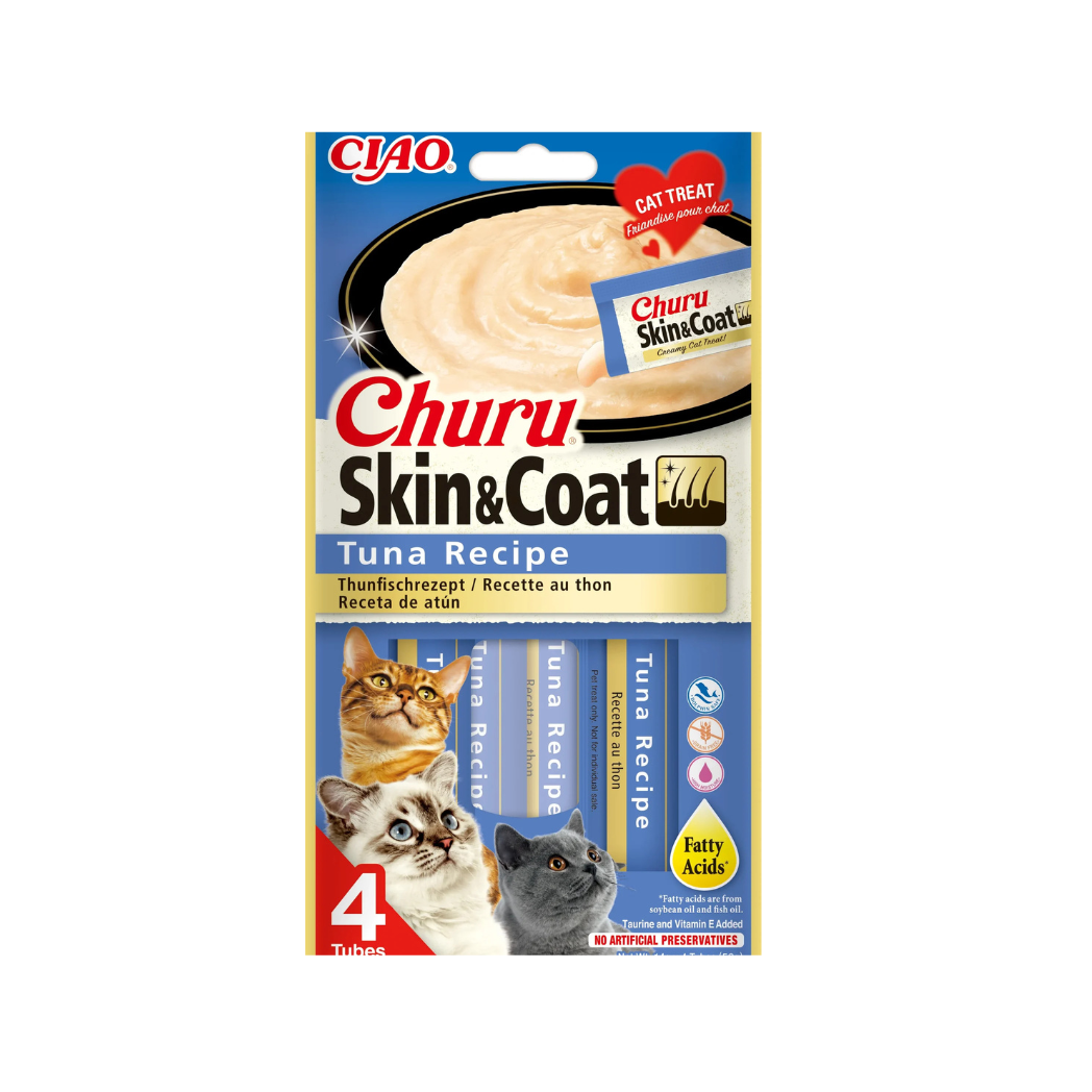Inaba Churu Skin and Coat - Лакомство за котки с риба тон - 4 броя в опаковка