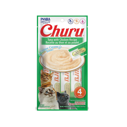 Inaba Churu Puree - Лакомство за котки с риба тон и пиле - 4 броя в опаковка х 14 гр.