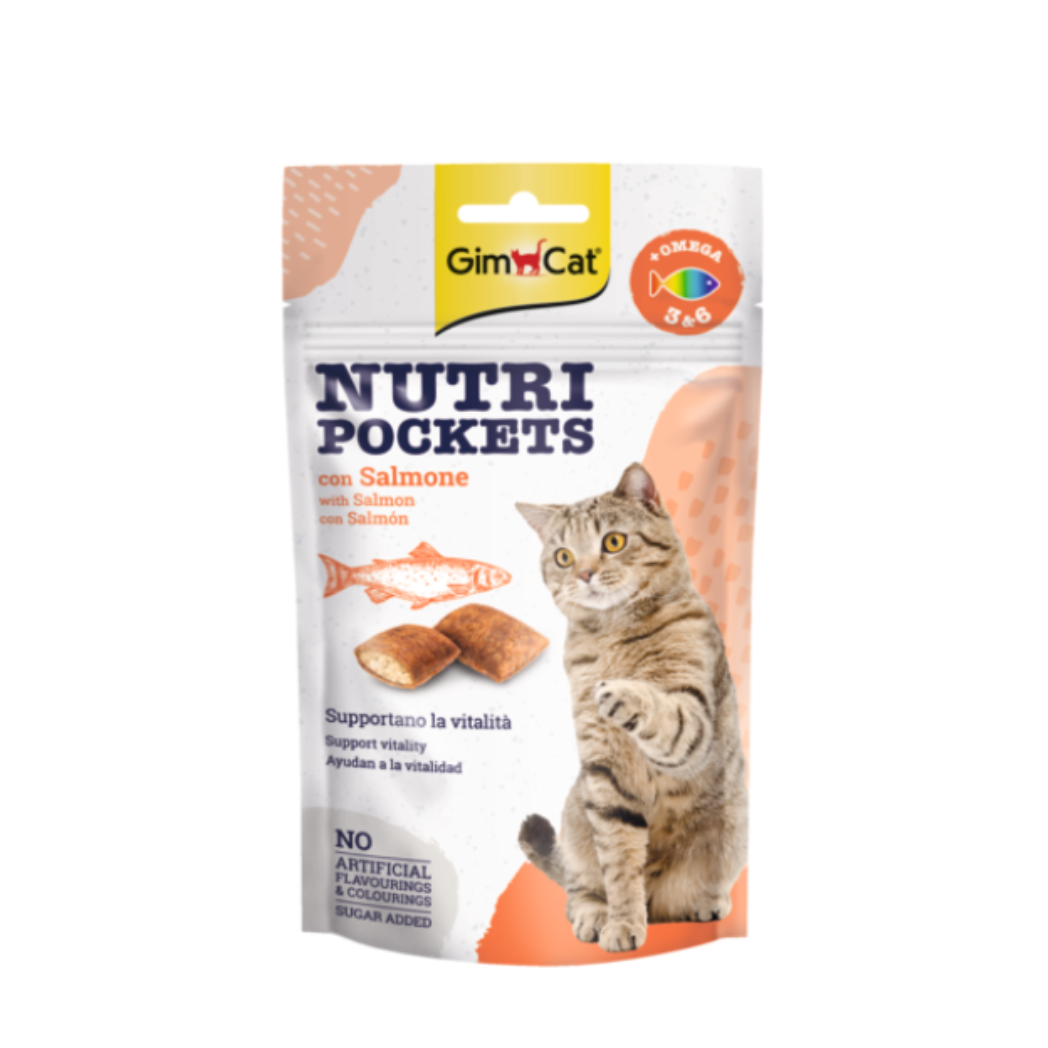 GimCat Nutri Pockets - Лакомство за котки със сьомга, омега 3 и 6 - 60 гр.