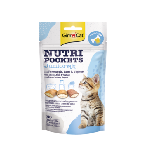 GimCat Nutri Pockets Junior - Лакомство за подрастващи котки със сирене, мляко и йогурт + калций - 60 гр.