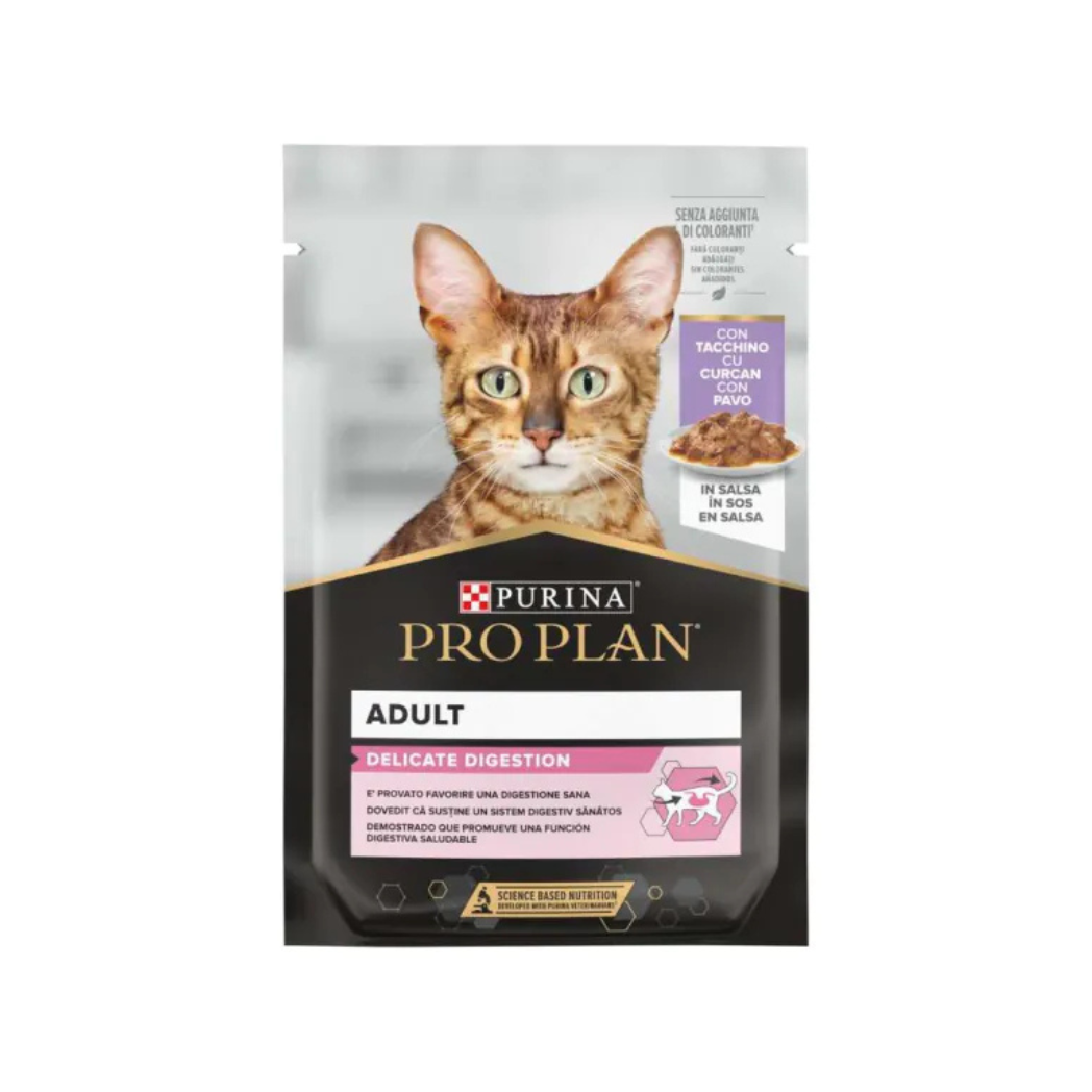 Purina Pro Plan Delicate Digestion - пауч за котки с пуйка - 6 броя х 85 гр.