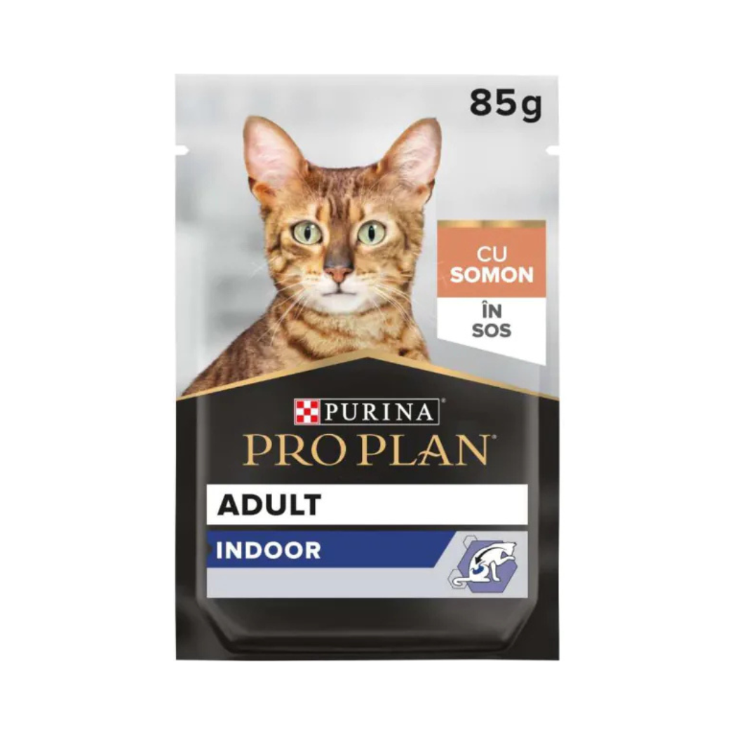 Purina Pro Plan Indoor - пауч за котки със сьомга- 6 броя х 85 гр.