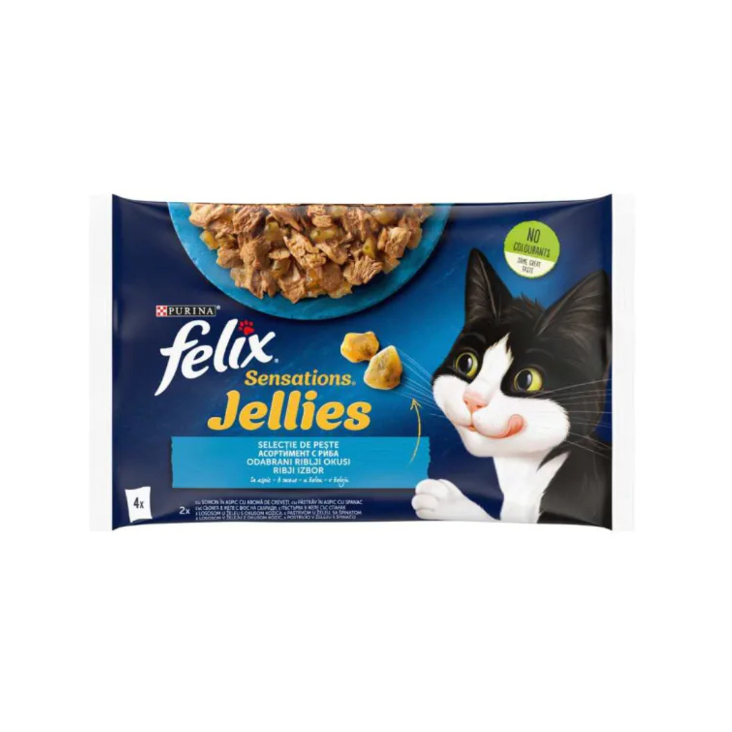 Purina Felix Sensations - паучове за котки със сьомга и скариди - 6 броя х 4х85 гр.