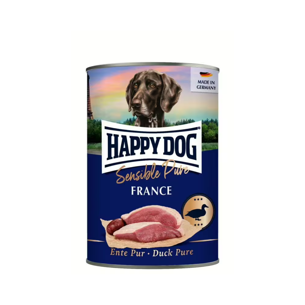 Happy Dog - консервирана храна за кучета с патешко месо - 6 броя х 400 гр. или 6 броя x 800 гр.