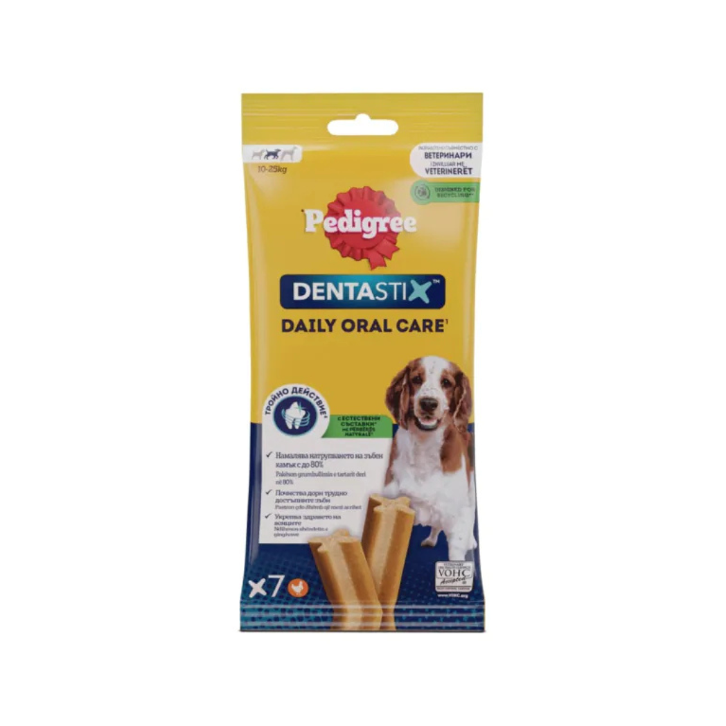 Pedigree DentaStix - лакомства за кучета от средни породи дентални стикове - 7 броя в опаковка